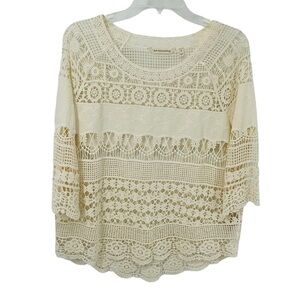 Soft Surrounding Ivory Boho Crochet Open Knit Shell Top - Sz S